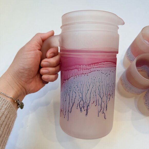 Vintage Rueven Art Nouveau Art Glass Pitcher Set with 6 Glasses – Handcrafted Fr - Picture 2 of 10